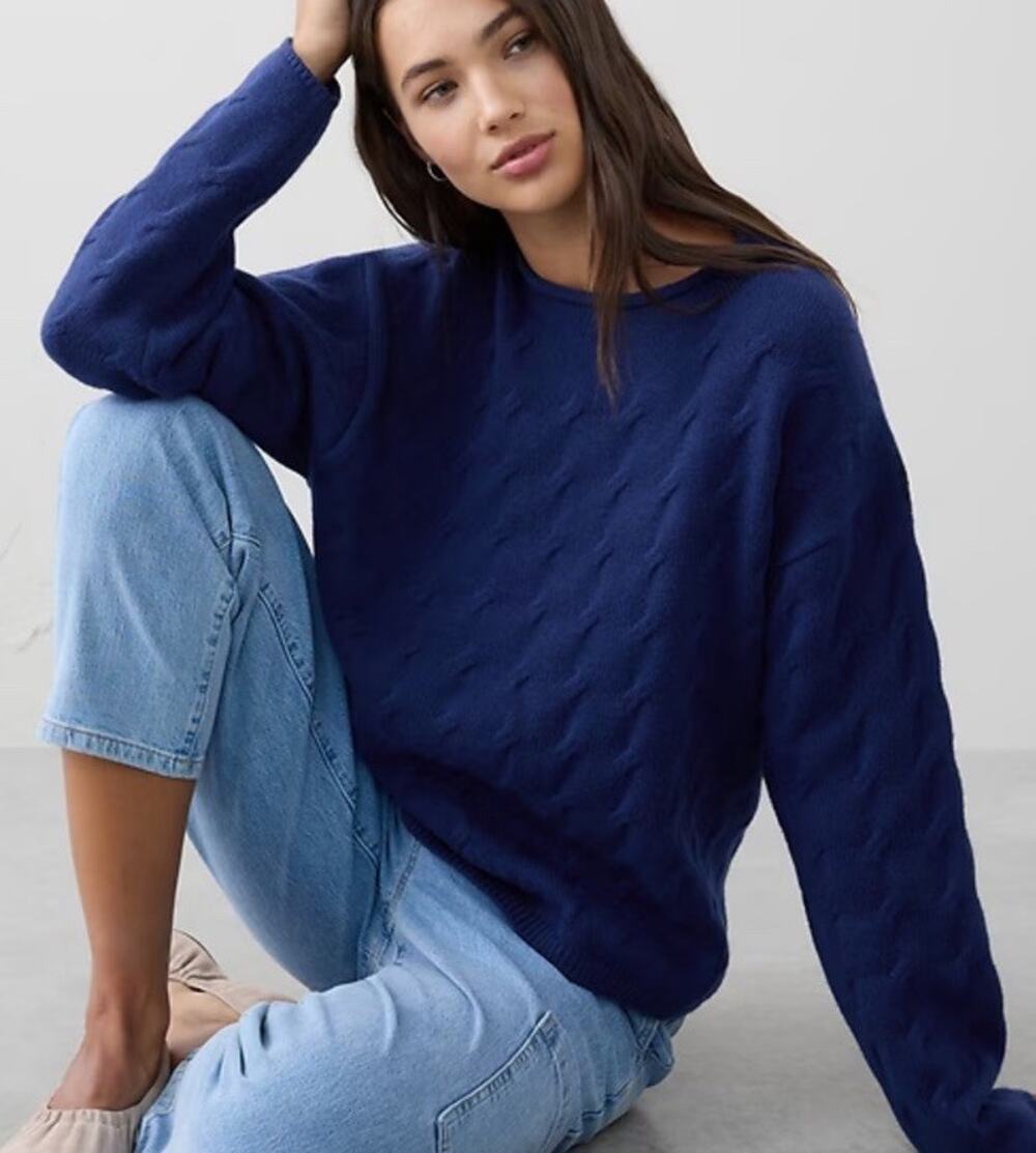 Banana Republic Factory Roll Neck Sweater Womens Small Blue Fisherman Oversized